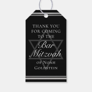 Étiquettes-cadeau Silver Black Forme Bar Mitzvah Personnalisé Party