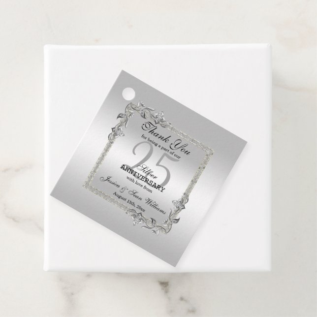 Étiquettes Cadeau Silver Gem & Glitter 25th Wedding Anniversary (En situation)