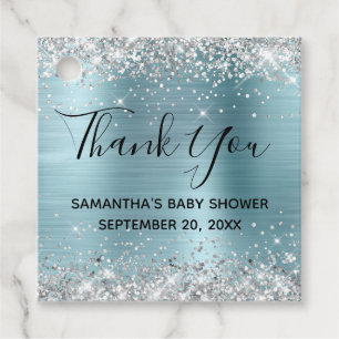 Étiquettes Cadeau Silver Glitter Blue Foil Baby Shower Thank You