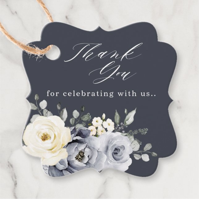 Étiquettes Cadeau Silver Grey Ivory Floral hiver Rustique Mariage Fa (Devant)