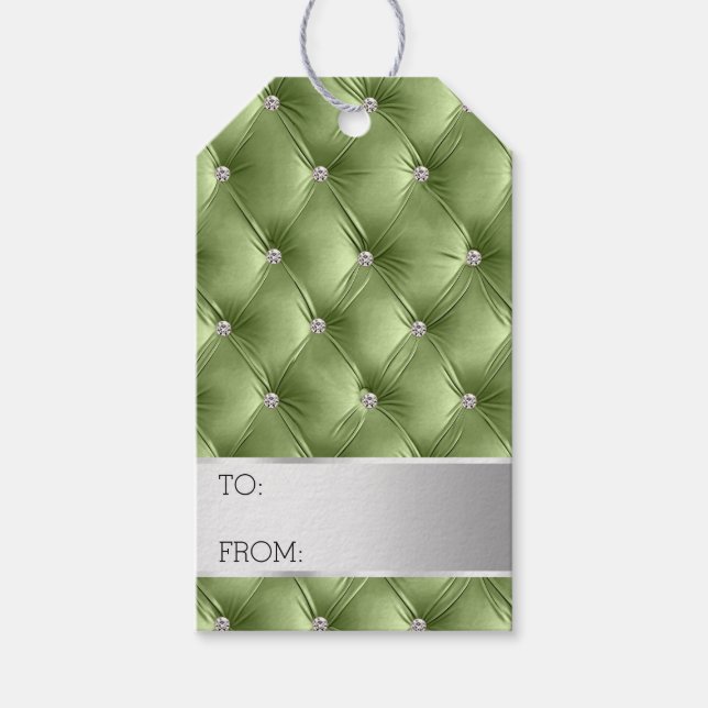 Étiquettes-cadeau Silver Sage Green Verre de luxe Velvet Noël (Devant)