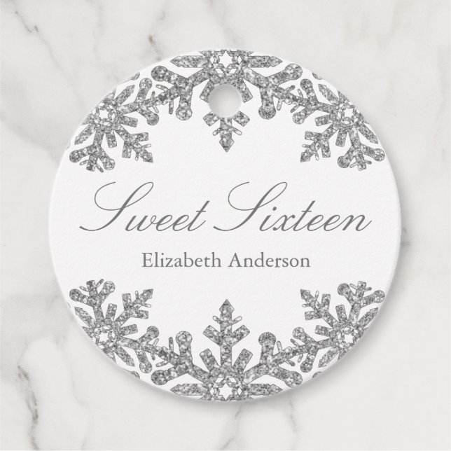 Étiquettes Cadeau Silver Snowflake Winter Sweet 16 (Devant)