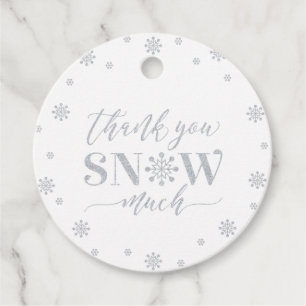 Étiquettes Cadeau Silver Winter Wonderland Merci neige beaucoup