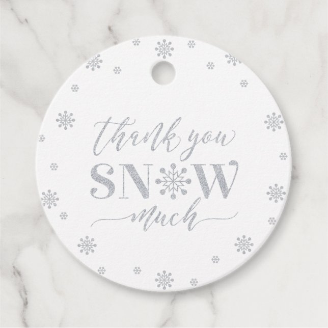 Étiquettes Cadeau Silver Winter Wonderland Merci neige beaucoup (Devant)