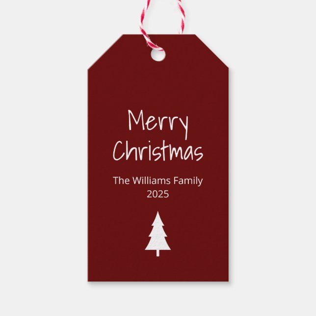 Étiquettes-cadeau Simple À feuillage persistant Rouge moderne Boho N (Devant)