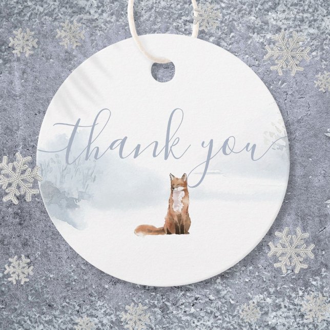 Étiquettes Cadeau Simple Aquarelle Fox scène d'hiver Merci (Simple Watercolor Fox Winter Scene Thank You Favor Tags)