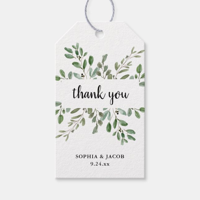 Étiquettes-cadeau Simple aquarelle Verdure et Script (Devant)