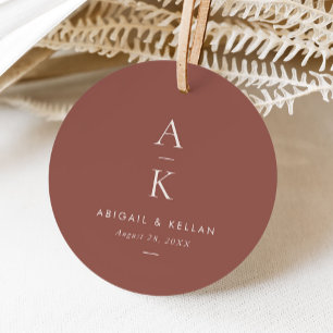 Étiquettes Cadeau Simple Crème moderne Brown Mariage Monogramme