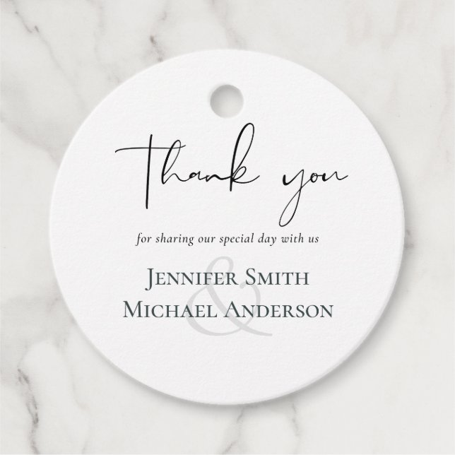 Étiquettes Cadeau Simple Élégance Script Mariage moderne Favoriser (Devant)