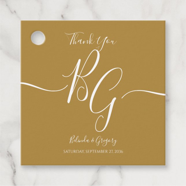 Étiquettes Cadeau Simple Elegant Golden Initiales Mariage Cadeau (Devant)