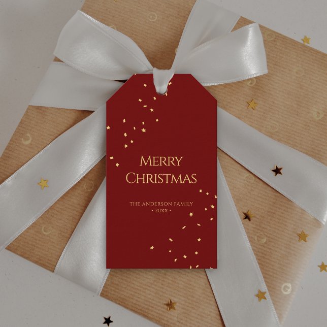 Étiquettes-cadeau Simple Elegant Rouge & Or Confetti Joyeux Noël (Créateur téléchargé)