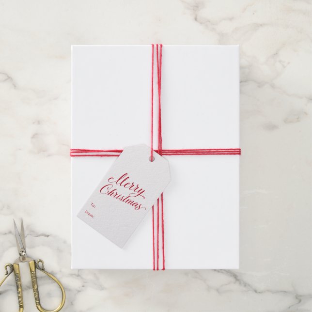 Étiquettes-cadeau Simple élégante Rouge Script moderne Noël (Avec de la ficelle)
