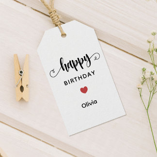 Étiquettes-cadeau Simple Happy Birthday Tag, Heart Graphic