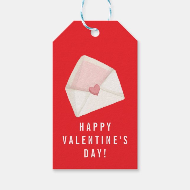 Étiquettes-cadeau Simple Heureuse Sainte-Valentin Coeur blanc sur ro (Devant)