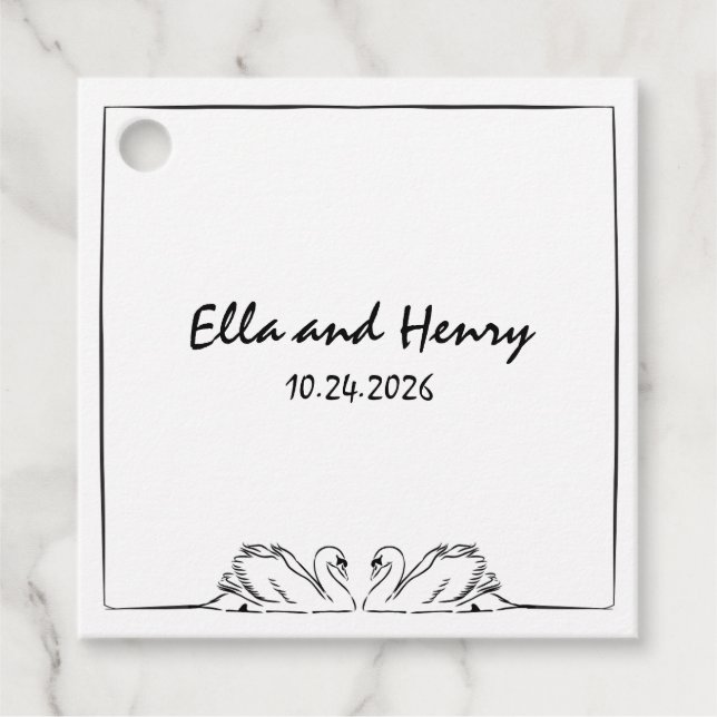 Étiquettes Cadeau Simple intemporel écrit à la main Swan Mariage Déc (Devant)