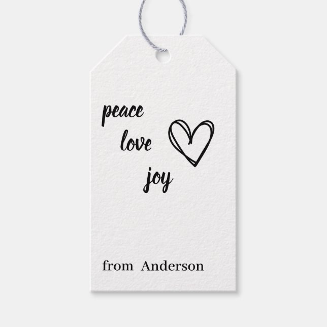 Étiquettes-cadeau Simple joie de coeur Paix Amour Noël (Devant)