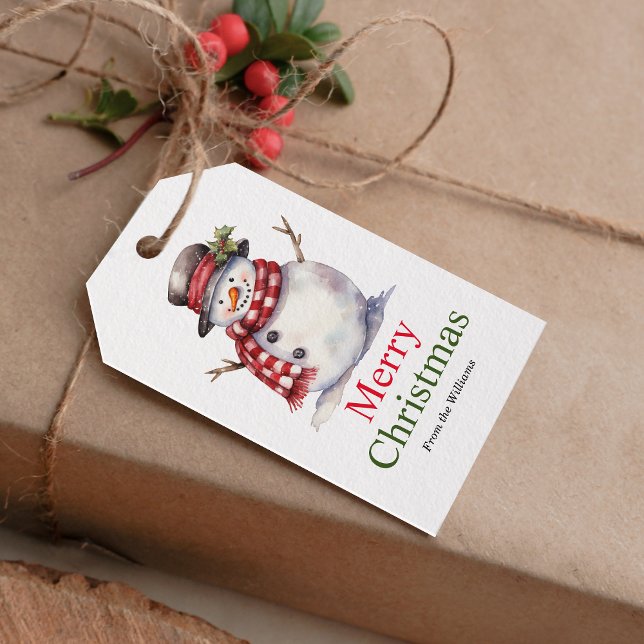 Étiquettes-cadeau Simple Joyeux Noël Snowman Rouge | Vert (Add an extra touch of charm to your holiday gift-giving with this warm, festive gift tag!)