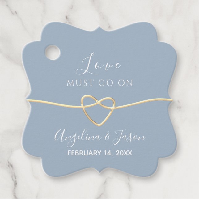 Étiquettes Cadeau Simple Mariage Bleu Poussiéreux (Devant)