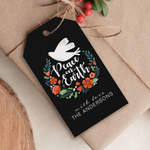 Étiquettes-cadeau Simple Mignonne Paix sur Terre Courbe de Noël