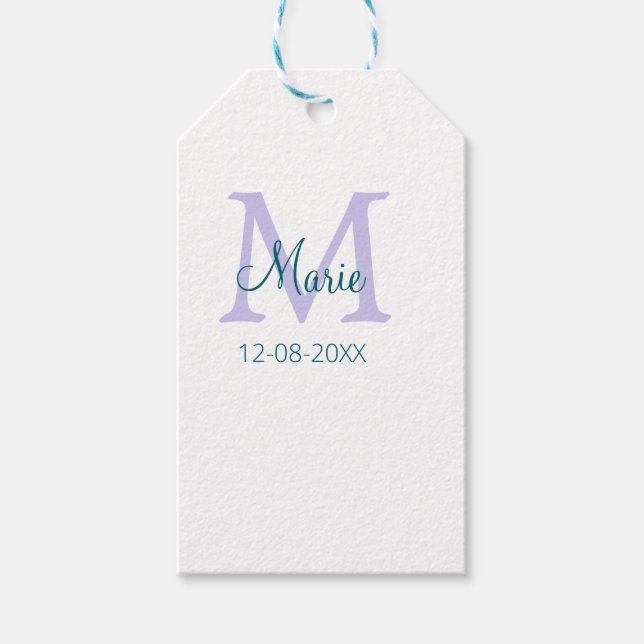 Étiquettes-cadeau simple minimum ajouter nom monogramme violet vert  (Devant)