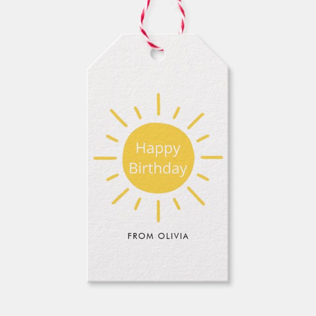 Étiquettes-cadeau Simple moderne Jaune brillant soleil Joyeux annive (Devant)