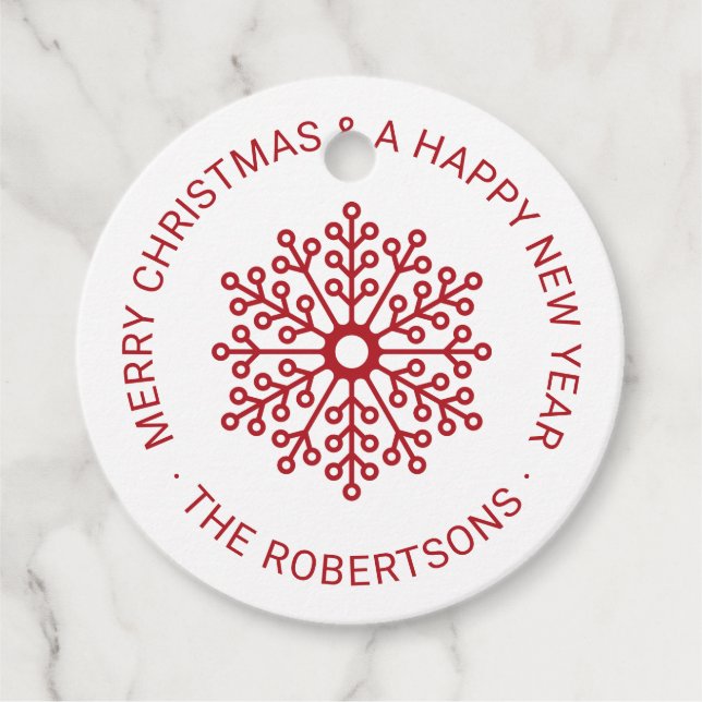 Étiquettes Cadeau Simple moderne Red Snowflake Joyeux Noël (Devant)