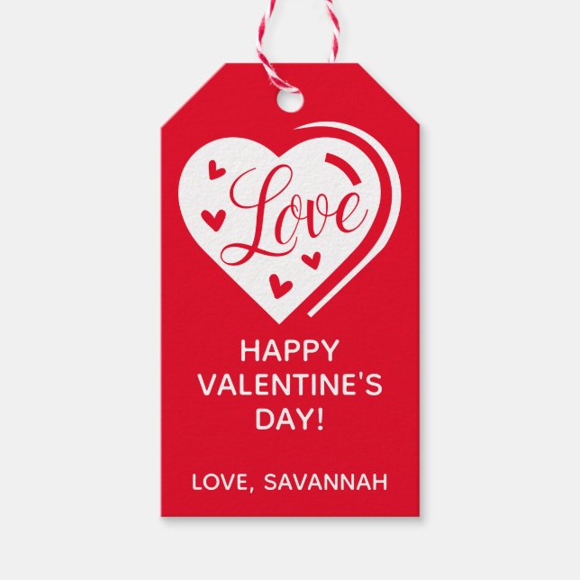 Étiquettes-cadeau Simple moderne Valentine's Day Amour Coeur Rouge B (Devant)