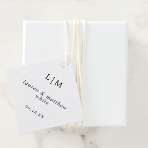Étiquettes Cadeau Simple Monogramme Noir et Blanc Élégant de Mariage