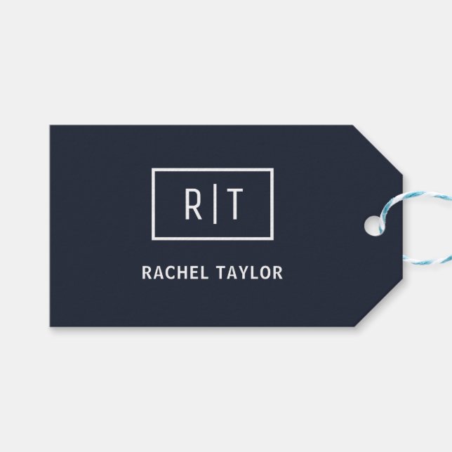 Étiquettes-cadeau Simple Monogramme professionnel Marine Bordure bla (Devant (Horizontal))