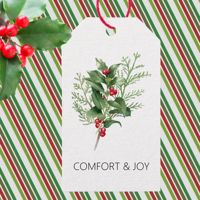 Étiquettes-cadeau Simple Noël Holly & Greenery (Créateur téléchargé)