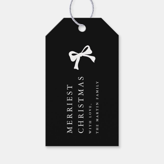 Étiquettes-cadeau Simple Noël noir et blanc Personnalisé (Devant)