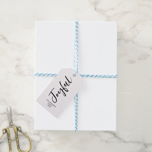 Étiquettes-cadeau Simple Noir & Blanc Joyeux Calligraphie de Noël (Avec de laficelle)