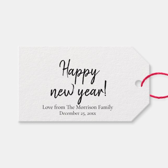 Étiquettes-cadeau Simple noir blanc texte de script personnalisé Nou (Devant (Horizontal))