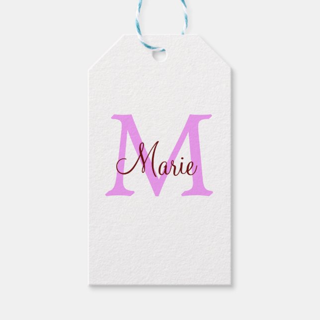 Étiquettes-cadeau simple nom minimal ajouter monogramme rose rouge (Devant)