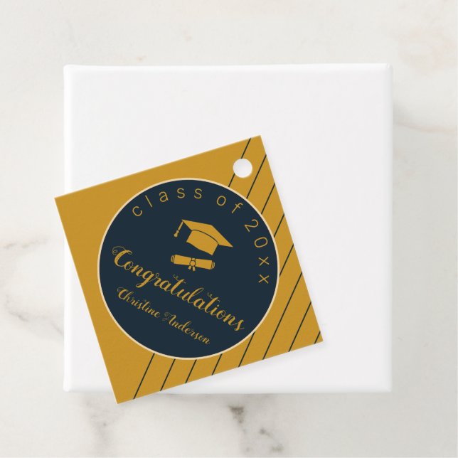 Étiquettes Cadeau Simple or marine grad casquette chic chic style gr (En situation)