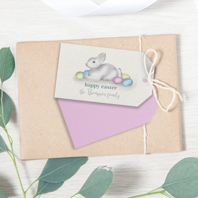 Étiquettes-cadeau Simple Pastel Happy Bunny Pâques Cute Classic (Créateur téléchargé)