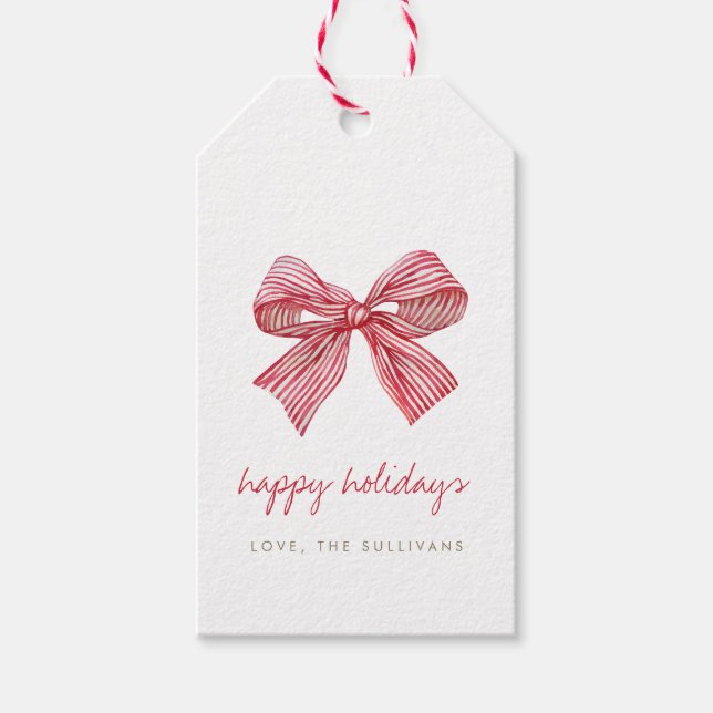 Étiquettes-cadeau Simple Red Candy Stripe Bow Noël (Devant)