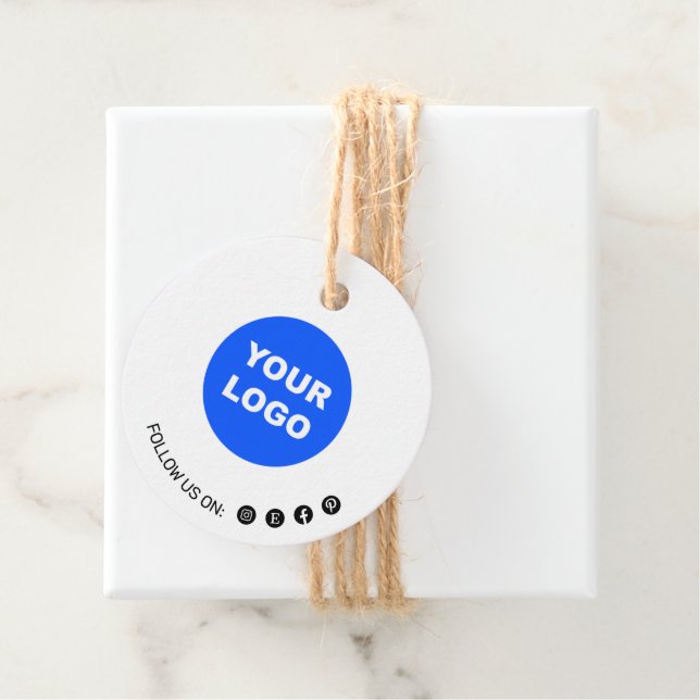 Étiquettes Cadeau Simple rond blanc Ajouter votre logo Médias sociau (En situation)
