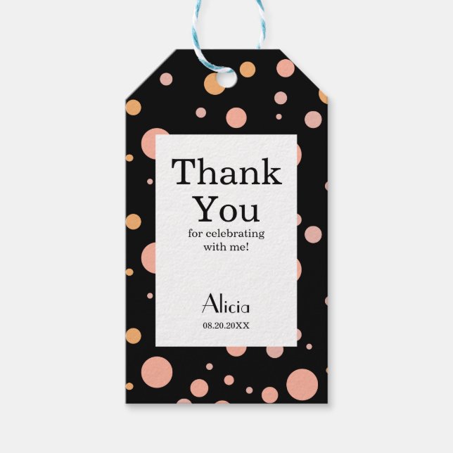 Étiquettes-cadeau Simple rose Et Poche Pointe Pointe Noir Merci (Devant)