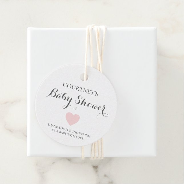 Étiquettes Cadeau Simple Rose Heart Girl Baby shower mignon (En situation)
