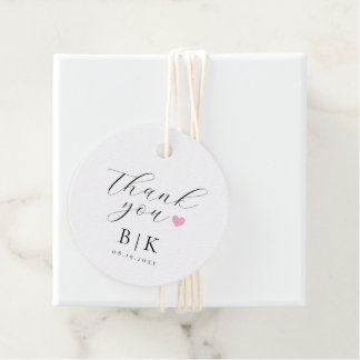 Étiquettes Cadeau Simple Script Merci avec Cœur Blanc Mariage