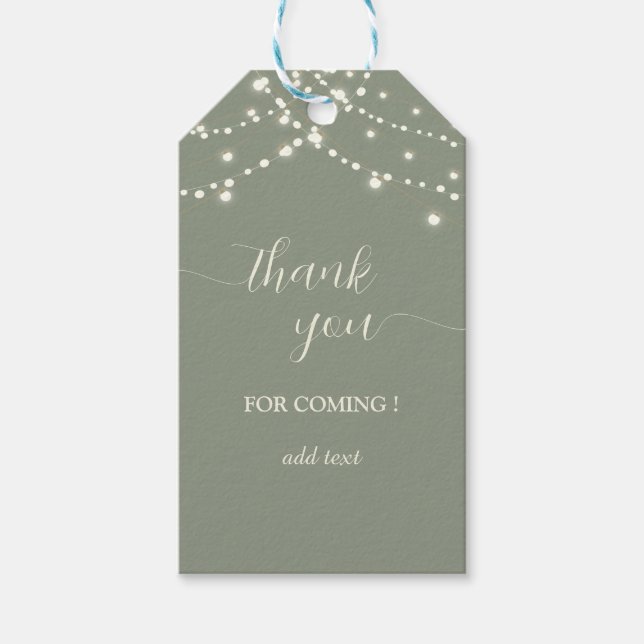 Étiquettes-cadeau Simple String Lights Sage Green Thank You (Devant)