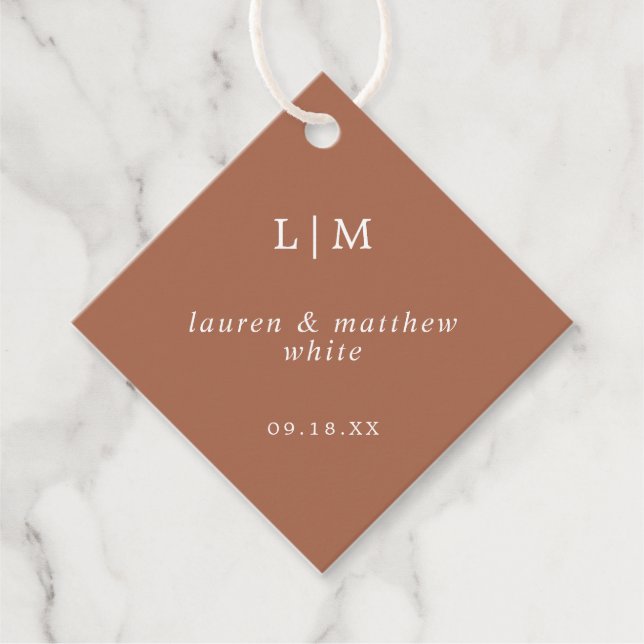 Étiquettes Cadeau Simple Terracotta Monogramme Mariage élégant (Devant)