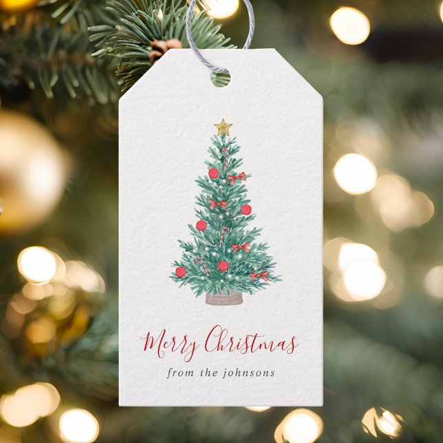 Étiquettes-cadeau Simple Watercolor Christmas Tree Festive (Créateur téléchargé)