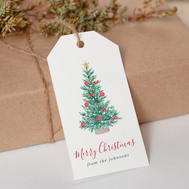 Étiquettes-cadeau Simple Watercolor Christmas Tree Festive (Créateur téléchargé)