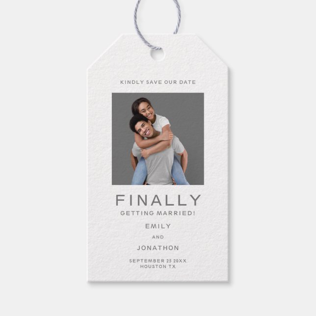 Étiquettes-cadeau Simples Typographie Gris Enregistrer La Date Don T (Devant)