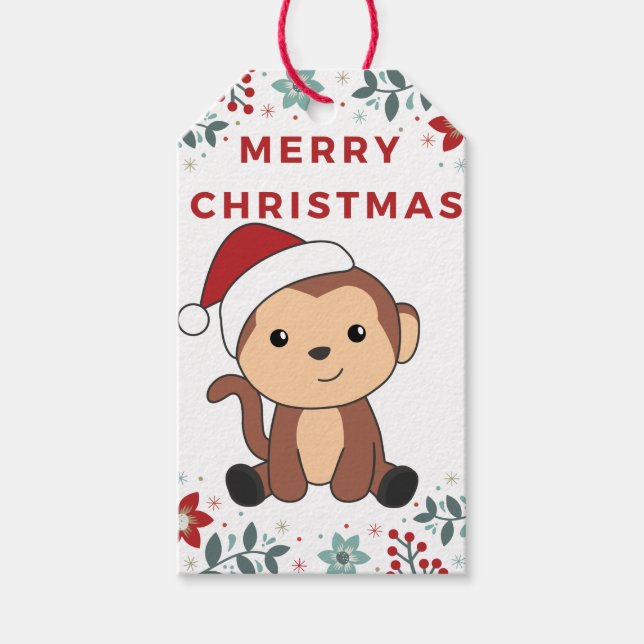 Étiquettes-cadeau Singe Noël Neige hiver Animaux Singes Cadeau  (Devant)