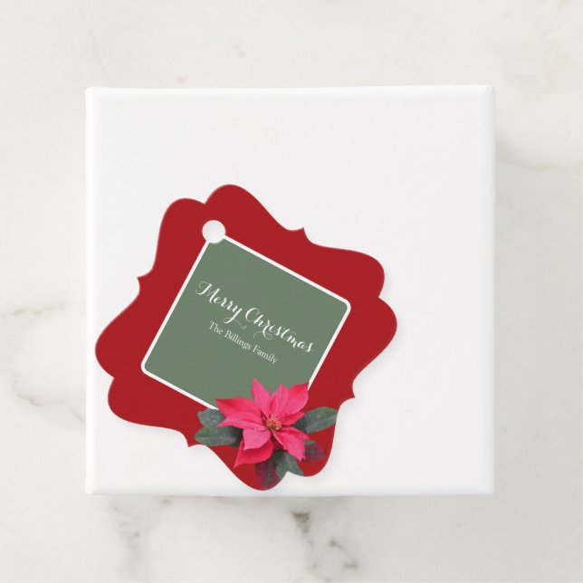 Étiquettes Cadeau Single Poinsettia Customizable Text Design (En situation)