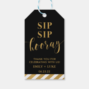 Étiquettes-cadeau Sip Sip Hooray Black and Gold Wine Wedding Favoris