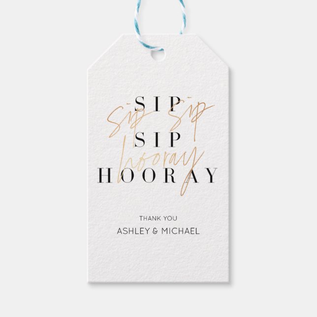 Étiquettes-cadeau Sip Sip Hooray Black White Gold (Devant)